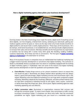 How a digital marketing agency does pilots your business development?