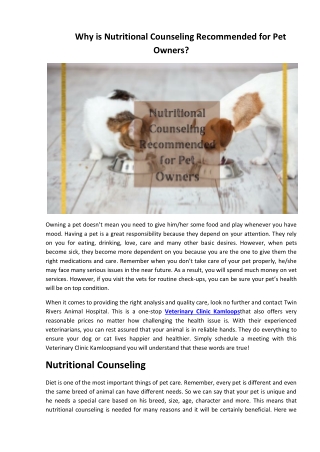 Why is Nutritional Counseling Recommended for Pet Owners?