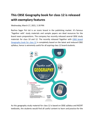 This CBSE Geography book for class 12 is released with exemplary features