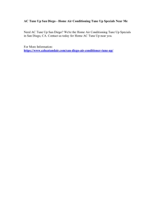 AC Tune Up San Diego - Home Air Conditioning Tune Up Specials Near Me