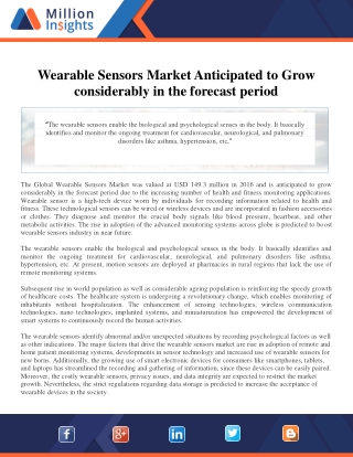 Wearable Sensors Market Anticipated to Grow considerably in the forecast period