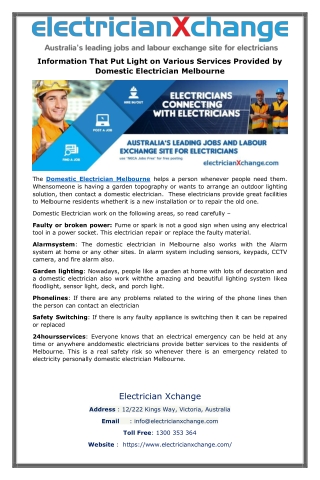 Information That Put Light on Various Services Provided by Domestic Electrician Melbourne