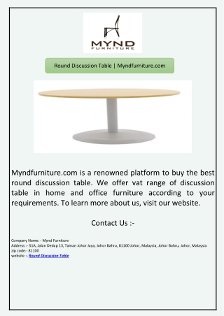 Round Discussion Table | Myndfurniture.com