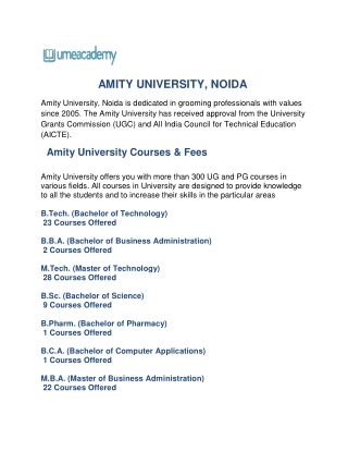 Amity University, Noida: Courses, Admission 2021, cutoff