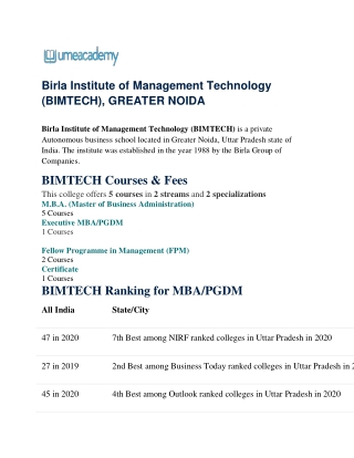 Birla Institute of Management Technology Greater Noida