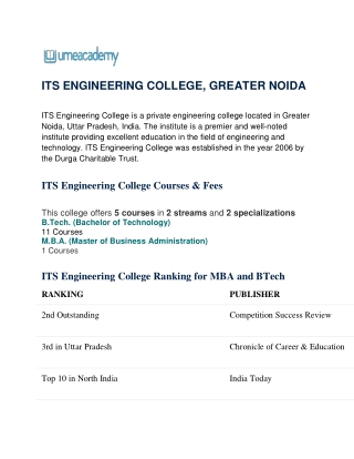 ITS Engineering College, Greater Noida: Courses, Admission