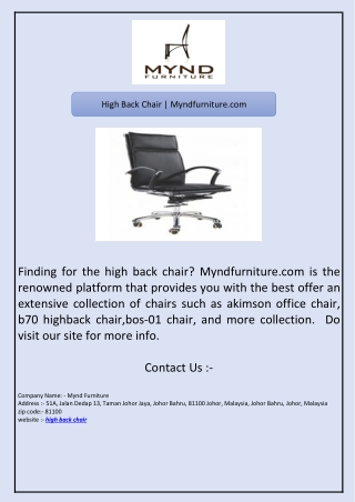 High Back Chair | Myndfurniture.com