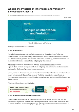 Principle of Inheritance & Variation Note pdf