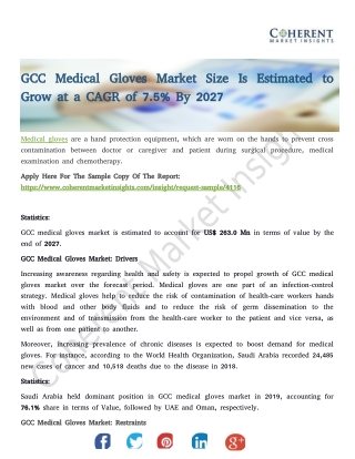 GCC Medical Gloves Market Size Is Estimated to Grow at a CAGR of 7.5% By 2027