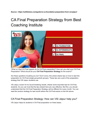 CA Final Preparation Strategy from Best Coaching Institute