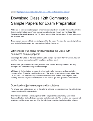 Download Class 12th Commerce Sample Papers for CA Exam Preparation