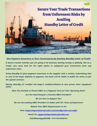 Standby Letter of Credit – SBLC Process – SBLC Providers