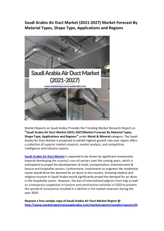 Saudi Arabia Air Duct Market Forecast & Opportunities, 2021-2027