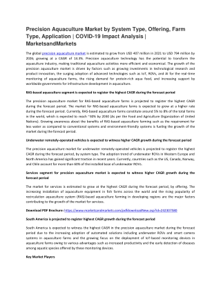 Precision Aquaculture Market with Covid-19 Impact Analysis