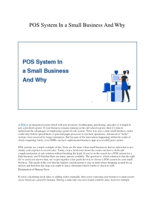 POS System In a Small Business And Why