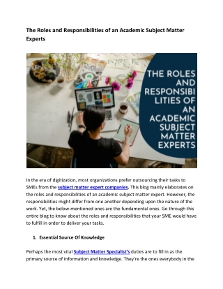 The Roles and Responsibilities of an Academic Subject Matter Experts