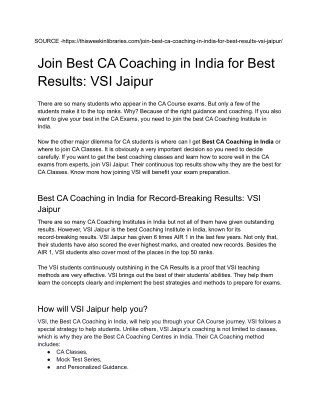 Join Best CA Coaching in India for Best Results