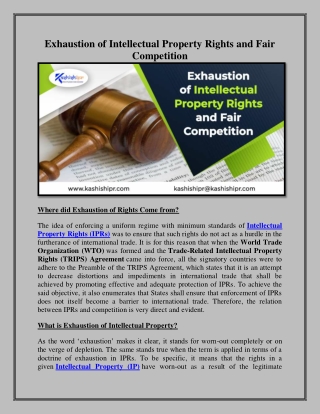 Exhaustion of Intellectual Property Rights and Fair Competition