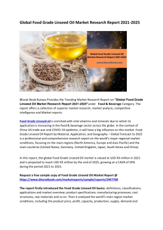 Global Food Grade Linseed Oil Market Research Report 2021-2025