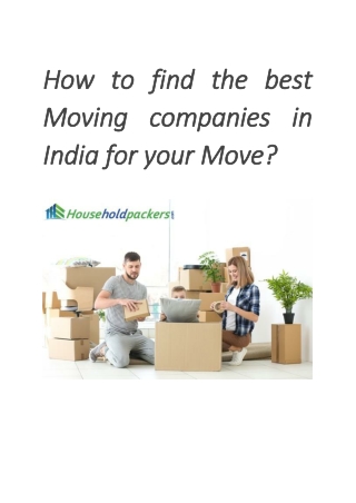 How to find the best Moving companies in India for your Move?