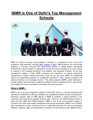 IBMR is One of Delhi’s Top Management Schools