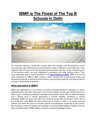 IBMR is The Finest of The Top B Schools in Delhi