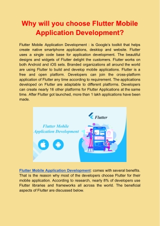 Why will you choose Flutter Mobile Application Development?