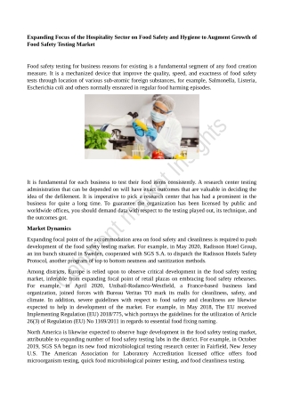 Increasing Focus of the Hospitality Sector on Food Safety and Hygiene to Augment Growth of Food Safety Testing Market