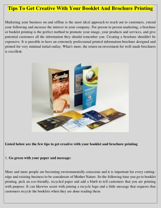 Tips To Get Creative With Your Booklet And Brochure Printing