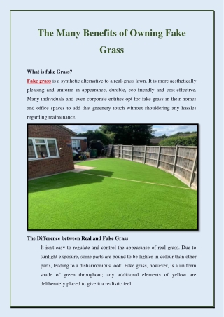 The Many Benefits of Owning Fake Grass