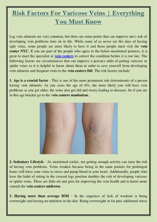 Risk Factors for Varicose Veins | Everything You Must Know
