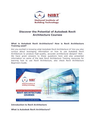 Discover the Potential of Autodesk Revit Architecture Courses