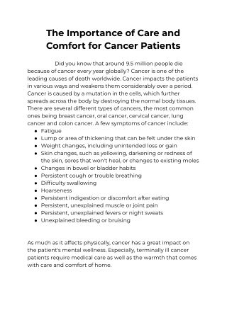 The Importance of Care and Comfort for Cancer Patients