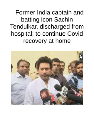 Former India Captain and Batting Icon Sachin Tendulkar, Discharged From Hospital; To Continue Covid Recovery at Home