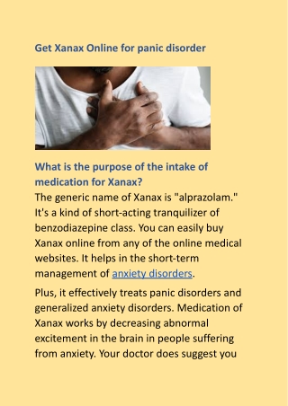 Get Xanax Online for panic disorder