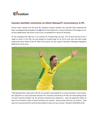 Gautam Gambhir comments on Glenn Maxwell’s inconsistency in IPL