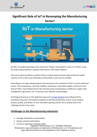 Significant Role of IoT in Revamping the Manufacturing Sector!