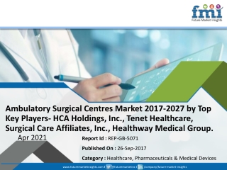 Ambulatory Surgical Centres Market 2017-2027 by Top Key Players- HCA Holdings, Inc., Tenet Healthcare, Surgical Care Aff