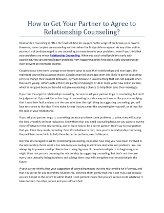 How to Get Your Partner to Agree to Relationship Counseling?