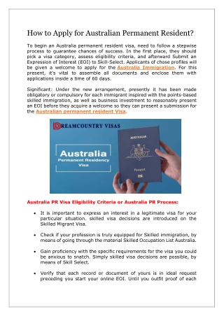 How to Apply for Australian Permanent Resident?