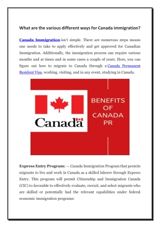What are the various different ways for Canada immigration?