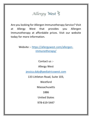 Allergy Immunotherapy Service | Allergy West