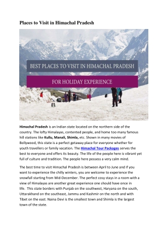 Places to Visit in Himachal Pradesh