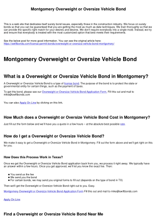 Montgomery Overweight or Oversize Vehicle Bond