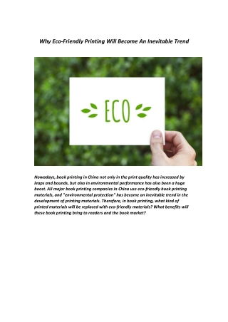 Why Eco-Friendly Printing Will Become An Inevitable Trend