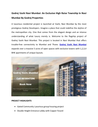 Godrej Vashi Mumbai - Exclusive High Rise Apartments Navi Mumbai