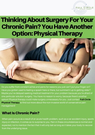 Thinking About Surgery For Your Chronic Pain? You Have Another Option: Physical Therapy