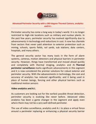 Advanced Perimeter Security with a 360-degree Thermal Camera, analytics and A.I.