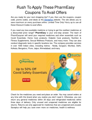 Rush To Apply These PharmEasy Coupons To Avail Offers