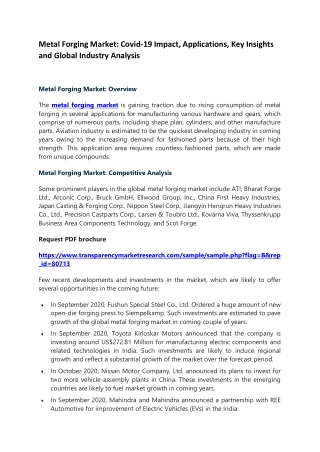 Metal Forging Market: Covid-19 Impact, Applications, Key Insights and Global Industry Analysis